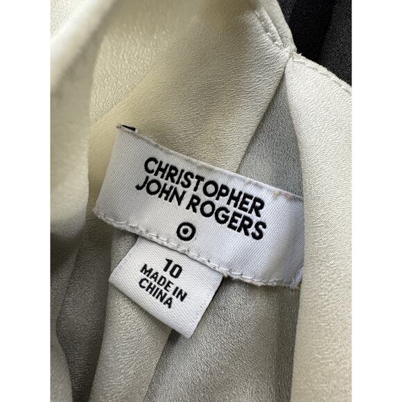 Christopher John Rogers Sleeveless Slip Dress Womens 10 Black White Chevron Y2K - Picture 4 of 16